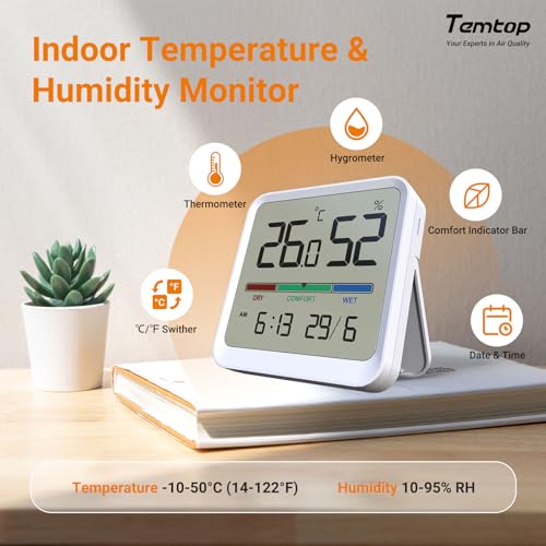 Temtop Indoor Thermometer Hygrometer, Precision Digital Temp/Humidity Monitor with Magnet & 3M Sticker, Date & Time, Wall/Magnet/Stand Mount, for Home, Office, Nursery, T1-SE - size: T1-SE