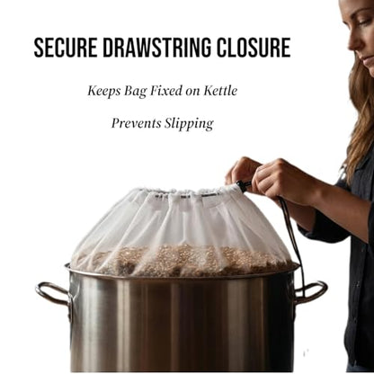 2 Pack BIAB Brewing Bag, 18" x 16", 250 Micron Reusable Fine Mesh Brew Bags with Reinforced Stitching & Drawstring, Heavy Duty Nylon Straining Bag for All Grain Home Brewing - size: 2Pack 18" X 16"