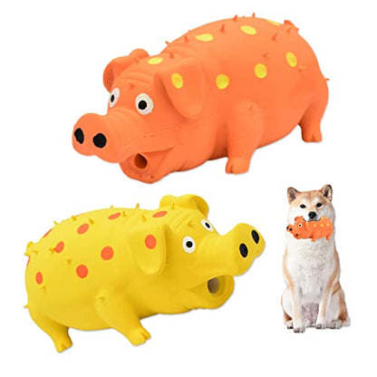 Pig Squeaky Dog Toy, 2 PCS Interactive Rubber Dog Chew Toy - Durable Latex Spot Grunting Pig Toys that Oink for Small Medium Large Dogs (Orange, Yellow) - color: Orange, Yellow