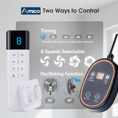 Amico 30 Inch Heavy Duty Wall Mounted Fan with Remote Control, DC Motor, 8 Speeds, High Velocity, Indoor/Outdoor Oscillating Industrial Shop Fan with Timer for Gym, Patio,Garage, Warehouse - size: 30 Inch