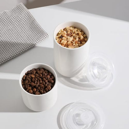 Sweejar Ceramic Food Storage Jar, Salt Container with Airtight Plastic Lid & Date Tracker, 16 Oz Kitchen Canisters for Flour, Rice, Sugar, Coffee, Spices, Pantry Organization (White) - color: White, style: 16 Fl Oz (Plastic Lid)
