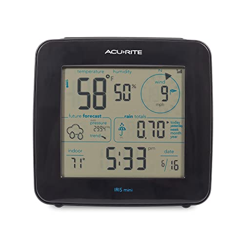 AcuRite Iris Weather Station with Mini Wireless Display for Temperature, Humidity, Wind Speed, Wind Direction, Historic Rainfall Totals, and Hyperlocal Forecast with Built-in Barometer (01122M) - color: Monochrome Screen