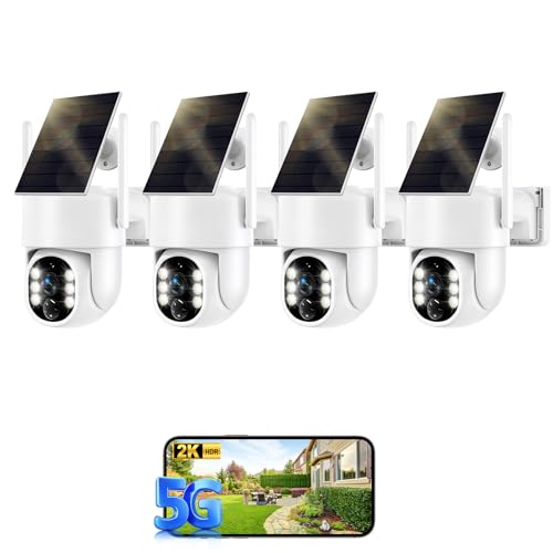 Solar Security Cameras Wireless Outdoor, 5G&2.4GHz Cameras for Home Security, 2K Solar Outdoor Camera, Color Night Vision, AI Human Detection, 2-Way Talk, Siren Alarms (4-Pack) - size: 5G&2.4G-4Pack