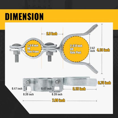 VIVIDA 1-3/8" x 2-3/8" Chain Link Gate Latch 2 PCS, Fence Fork Latch for Metal Gates with Padlock Hole, Galvanized Steel, Chain Link Fence Parts - size: 1-3/8" x 2-3/8" (2 PCS)