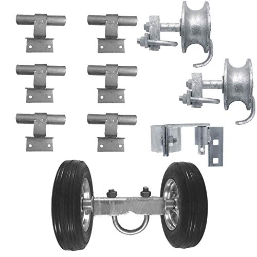 6" CHAIN LINK WALL MOUNTED ROLLING GATE HARDWARE KIT: (Chain Link Fence Gate Parts) (6" Rut Runner, 2 Track Wheels, 6 Wall Mounted Track Brackets, 1 Rolo Latch) - size: Wall Mount