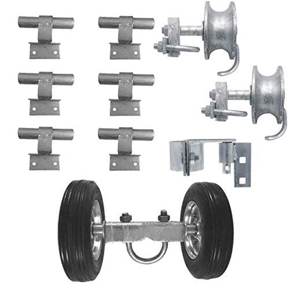 6" CHAIN LINK WALL MOUNTED ROLLING GATE HARDWARE KIT: (Chain Link Fence Gate Parts) (6" Rut Runner, 2 Track Wheels, 6 Wall Mounted Track Brackets, 1 Rolo Latch) - size: Wall Mount