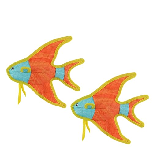 Tuffy® - DuraForce® : 2 Pack Angel Fish Dog Toy: Ultra Durable Plush Toy with Multiple Layers & Reinforced Seams, Washable and Floats, DuraForce® Construction - color: 2PK Orange Blue Angel Fish