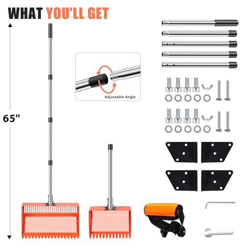 15/10'' Chicken Poop Scooper & Rake,4 IN 1 Chicken Coop Scoop with 2 Large Metal Shovel Heads,Chicken Coop Scooper for Sand,Chicken Scoop with Long Handle,Sifting Shovel for Chicken Coops(37 to 65in)