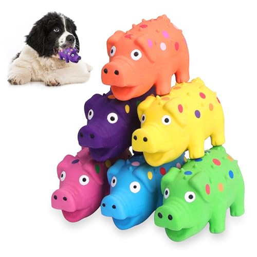 6 Pack Squeaky Pig Dog Toys, 4 in Latex Dog Toy Pigs, Multicolor Mini Dotted Piglets Chew Toys for Small Medium Dogs