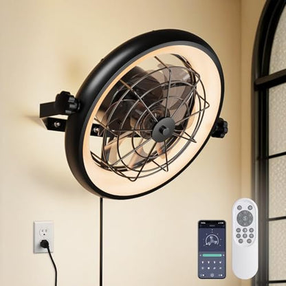 16" Wall Mounted Fan Indoor, Quiet 6 Speed Wall Mount Fan with Remote, Light and Timer, 360° Adjustable Tilt Plug in Wall Fan for Garage, Bedroom, Kitchen, Living Room, Greenhouse, Patio - size: 16"