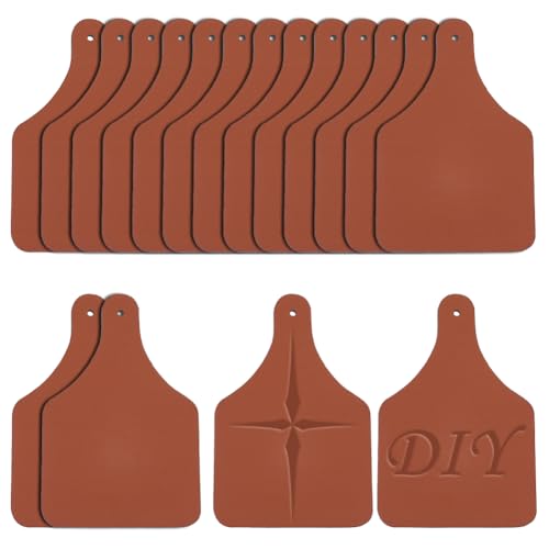OLYCRAFT 40Pcs 2.9x1.9 Inch Leather Blank Cow Ear Tag Coconut Brown Genuine Leather Labels Blank Tags Labels with Hole for DIY Jeans Bags Shoes Hat Accessories - color: Coconut Brown