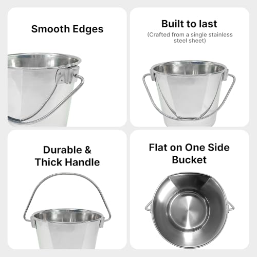 1 Quart Stainless Steel Bucket - Heavy Duty Flat Side Small Metal Bucket for Feeding & Watering Pets, Livestock & Cleaning - Perfect for Crates, Kennels, Cages & Hang on Fences - 0.25 gal - size: 1 Quart