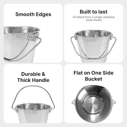 1 Quart Stainless Steel Bucket - Heavy Duty Flat Side Small Metal Bucket for Feeding & Watering Pets, Livestock & Cleaning - Perfect for Crates, Kennels, Cages & Hang on Fences - 0.25 gal - size: 1 Quart