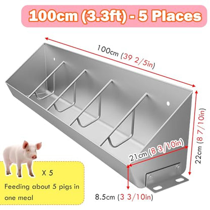 Reu Livestock Feeder Water Trough - 2-in-1 Design, Multiple Slots for Easy Cleaning, Ideal for Pig Barns, Durable and Efficient Feeding Solution for Livestock Care - size: 39 2/5" (100cm) 5 bit