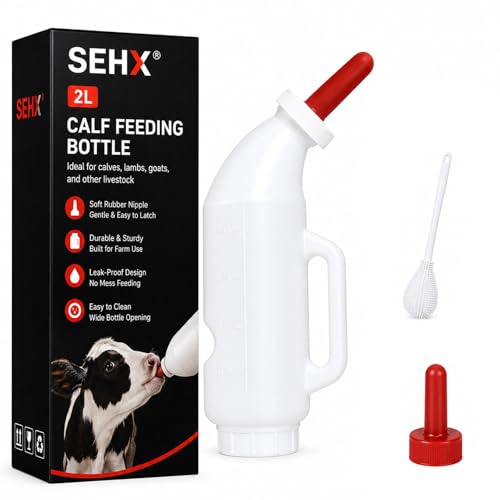 2 Quart Calf Feeding Bottle with Soft Rubber Nipple, Heavy Duty Calf Nursing Bottle, Leak Resistant Calf Milk Feeder White Style D - color: White Style D
