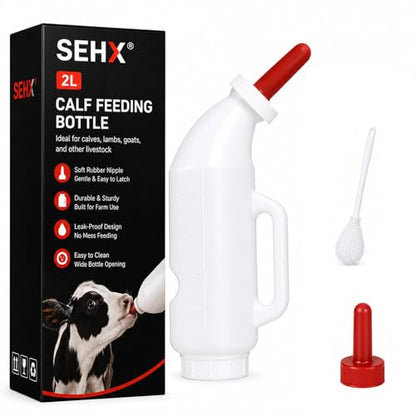 2 Quart Calf Feeding Bottle with Soft Rubber Nipple, Heavy Duty Calf Nursing Bottle, Leak Resistant Calf Milk Feeder White Style D - color: White Style D
