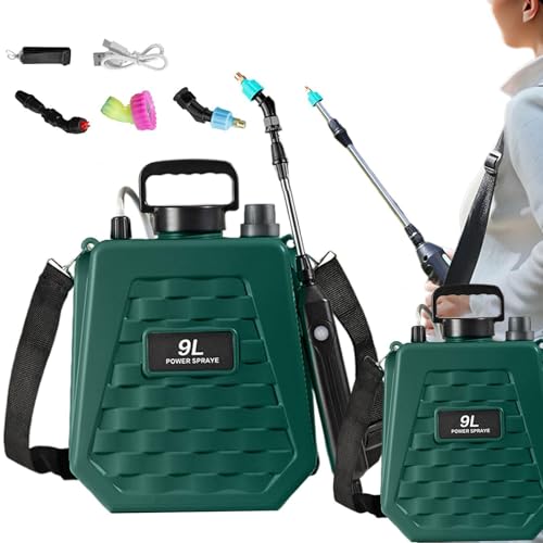 Battery Powered Garden Sprayer - Watering Can Rechargeable | Battery Operated Sprayer with Adjustable Shoulder Strap,for Home Outdoor Plant Agriculture Backyard Yard Lawn Farm - color: 9L Army Green