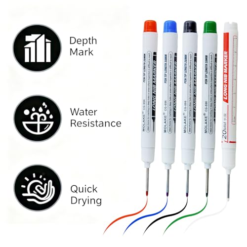 10 Pcs 20MM Long Head Deep Hole Marker Pens,Multi channel long pointed deep hole marking pen,Waterproof fast drying color building woodworking metal building marker pen