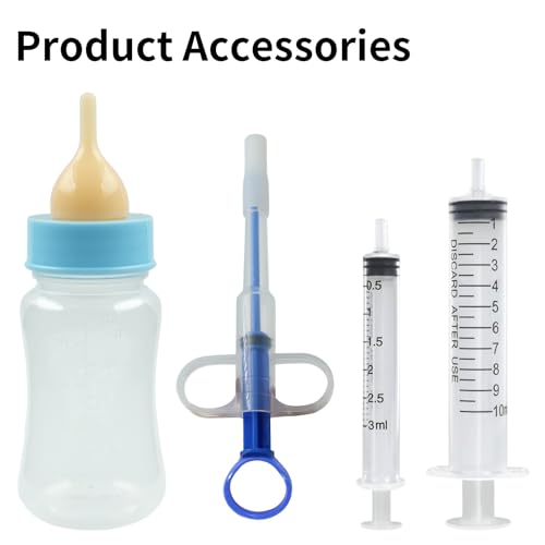Pet Feeding Kit with Silicone Nipples and Syringes for Kittens, Puppies, Small Animals, 2 Nipples + 2 Syringes (2)