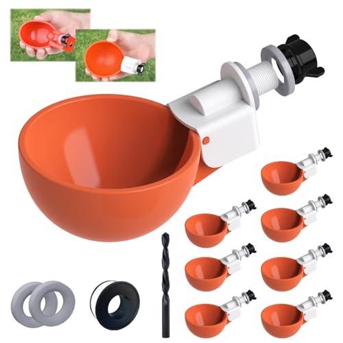 8 Pack Large Automatic Chicken Waterer Cups | Chicken Water Feeder | Poultry Water Feeder Kit | Tee Fittings Poultry Feeder Cups for Chicks, Duck, Turkey, Goose