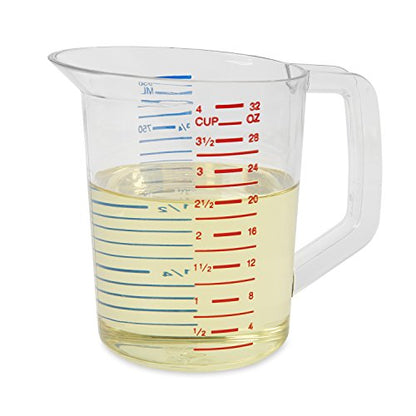 Rubbermaid Commercial Products Bouncer Clear Measuring Cup 4-Cup/1-Quart Clear Strong Food Grade Easy Read for Liquid/Dry Ingredients for Home/Professional Kitchen (Pack of 6) - size: 1 Qt (Pack of 6)