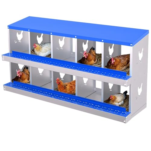 10-Panel Galvanized Steel Nesting Box for Chicken Coop - Removable Drop Tray & Ventilation - Easy Clean Laying Box for Hens, Ducks - Rustproof Design Protects Eggs - color: Blue, size: 10 compartments, without bracket