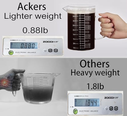Ackers Etched Graduated Glass Measuring Cup - [Insulated Handle | V-Shaped Spout] - High Borosilicate Glass Measuring Cup for Kitchen or Dining, Easy to Read,1000 ML (32 Oz, 4 Cup) - size: 1000 ML (32 Oz, 4 Cup) - Etched Graduated