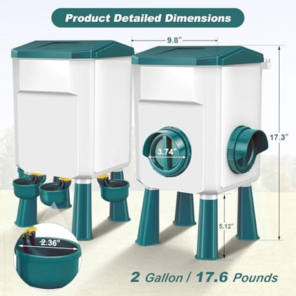 Chicken Feeder and Waterer Set 2 Gallon/17.6 Pounds, Automatic Chick Feeder and Waterer Set No Waste, Poultry Feeder Large for Hens/Ducks/Poultry - color: Blue