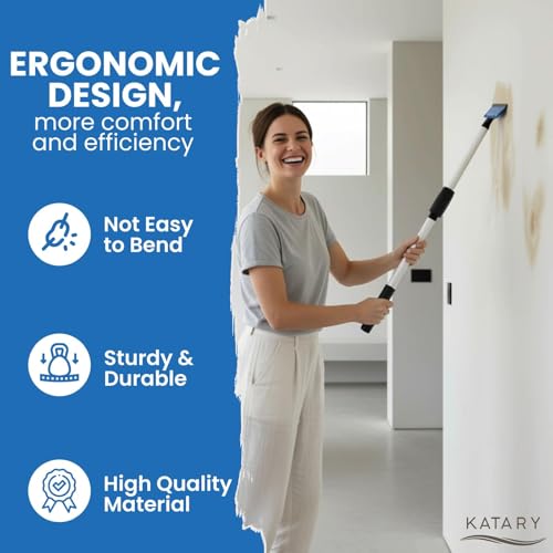 KATARY Razor Blade Floor Scraper, Wall Tile Scraper Tool with Razor Blade with Tool Bag and 3-Piece Cleaning Brush Set - Grout, Concrete and Glue Remover Kit