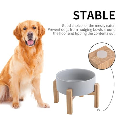Grey Raised/Elevated Ceramic Dog Bowl for Small Medium Sized Breeds,Dog Food Water Bowl with Stand,6 in Non Slip Heavy Pet Feeding Dish 3.6 Cups/ 850 ml /28 OZ - color: Grey, size: 6 in