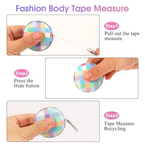 Retractable Mini Tape Measure, Auto-Retract, Premium Leather Tape Measure, Dual-Sided Ruler, Ideal for Fabric Cutting, Body Measurements, and Handicrafts (Rainbow Check) - color: Rainbow Check