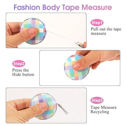 Retractable Mini Tape Measure, Auto-Retract, Premium Leather Tape Measure, Dual-Sided Ruler, Ideal for Fabric Cutting, Body Measurements, and Handicrafts (Rainbow Check) - color: Rainbow Check