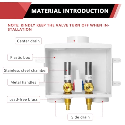 EFIELD Two Drain Washing Machine Outlet Box, 1/2-inch Barb Crimp Pex F1807, Single Control Valve, Stainless Steel Water Hammer Arrestor,(WM017) - size: Crimp Stainless Steel, style: Single Lever Control
