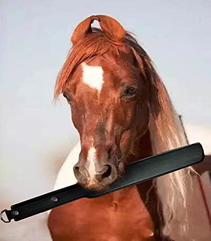 14 inch Faux Leather Paddle,Riding Crop for Horse Training, Stainless Steel Handle - color: Black