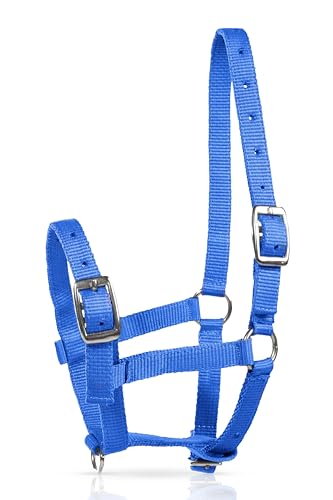 HORZE Adjustable Mini Horse Halter, Nylon Design for Foals, Colts, Fillies | Durable Miniature Horse Foal Halter for Horses, Suitable for Pony, Yearling and Weanling Sizes, Comfortable Fit for Training - color: Blue