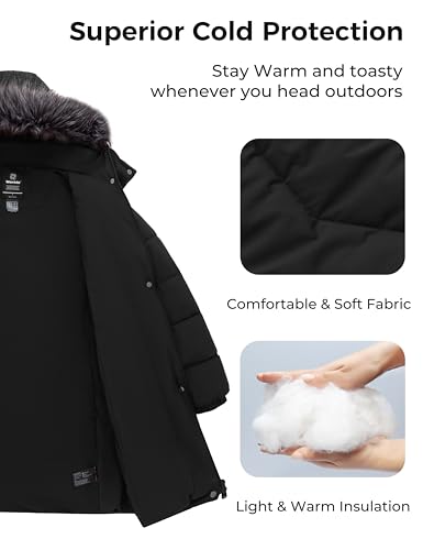 wantdo Women's Long Hooded Winter Coat Warm Quilted Puffer Jacket(Available in Plus Size) - color: Black, size: Medium