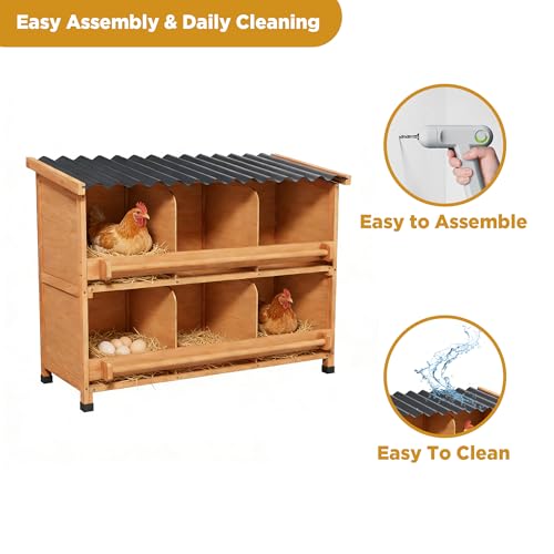Weatherproof Chicken Nesting Boxes, Heavy Duty 6 Compartments Wall Mounted or Floor Use Chicken Coop Laying Boxes with Preventing Egg Falls for Backyard and Farms (6 Compartments) - size: 37.1"L x 17.4"W x 28.4"H