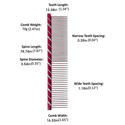 MEKBOK Dog Comb Grooms Cats As Well - for Medium to Thick Coats - 8 Inch Length - Rounded Spine - Grooming Tool for Mats and Shedding (Red) - color: Red