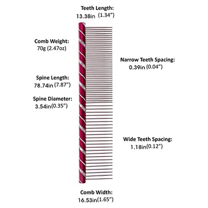 MEKBOK Dog Comb Grooms Cats As Well - for Medium to Thick Coats - 8 Inch Length - Rounded Spine - Grooming Tool for Mats and Shedding (Red) - color: Red