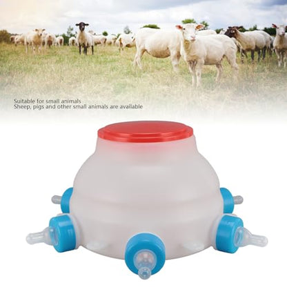 6 Nipple Lamb Feeder Bottle, Round PC Plastic Easy to Clean Milk Bucket for Piglets Lambs Goats, Portable Farm Animal Feeding Jug with Handle