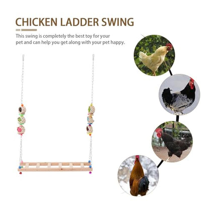 Pet Chicken Swing Wooden Climbing Ladder Rooster Perch Hanging Natural Wood Bird Swing for Coop Stress Relief Pet Supplies Random Color