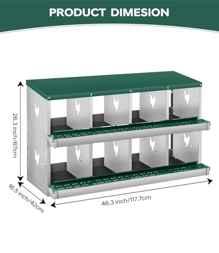8 Compartment Chicken Nesting Boxes, Metal Roll Away Egg Laying Boxes with Removable Tray & Lid Cover, Chicken Coop Nest Box for Hens, Egg Protection Design (Without Legs) Green - color: Green, size: 8 hole - without leg