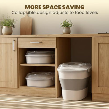 20-50Lbs Rice Container,Collapsible Food Storage Containers with Clear Airtight Lid,Wheels,Date Track,Rice Storage Container with 2PCS Containers and Scoop for Flour Sugar Cereal Grain Dog Cat - color: Clear/20-50lbs