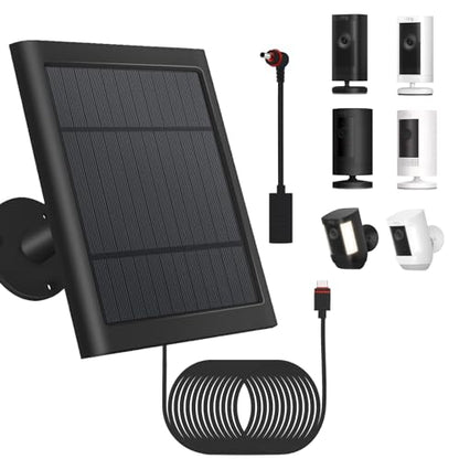 1 Pack - Solar Panel for Ring Security Camera Spotlight Cam Plus/Pro(Battery) Stick Up Cam/Pro Wireless Outdoor with 10FT/3M Long Cable Dustproof Waterproof BK - color: Dark Black