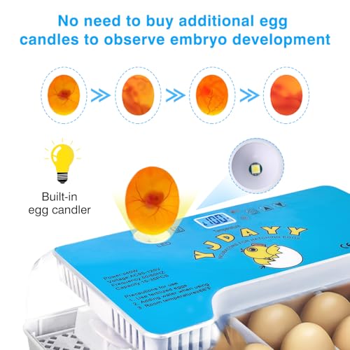 Incubators for Hatching Eggs 15-35 Eggs Incubator with Automatic Egg Turning and ℉Temperature Display LED Candler Poultry Incubator for Hatching Chicken Duck-Y (Blue)