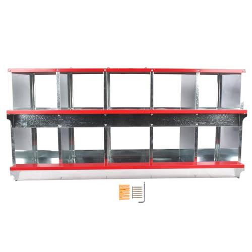 Chicken Nesting Boxes - 3-Compartment Metal Wall-Mounted Poultry Nest Box for Chickens, Hens, and Ducks - Easy Egg Collection - Large Vented Holes - Chicken Coop Equipment (10 Compartments) - size: 10 Compartments