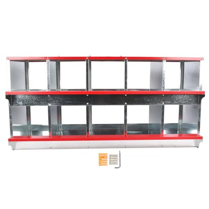Chicken Nesting Boxes - 10-Compartment Metal Wall-Mounted Poultry Nest Box for Chickens, Hens, and Ducks - Easy Egg Collection - Large Vented Holes - Chicken Coop Equipment
