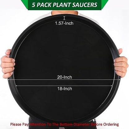 PATIKIL 5 Pack Plastic Plant Saucer, 20 Inch Plant Tray for Pots Round Plant Dish Plant Drip Trays Water Tray for Indoors Outdoors Garden, Black - size: 20 Inch