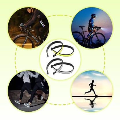 4pcs High Visibility Pant Cuff Clips for Cycling, Reflective Elastic Ankle Bands to Secure & Protect Trousers from Bike Chain, Bicycle Safety Gear for Night Riding, Running, Outdoor