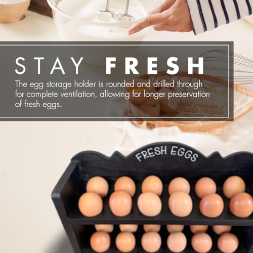 Black Premium Pine Wooden Egg Holder 2-Tier Durable 24-Egg Storage Solution Ideal for Modern and Rustic Kitchen Fresh Eggs - color: Black